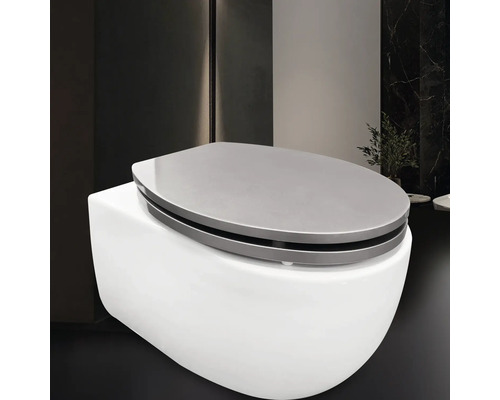 WC suspendat cu capac gri în baie