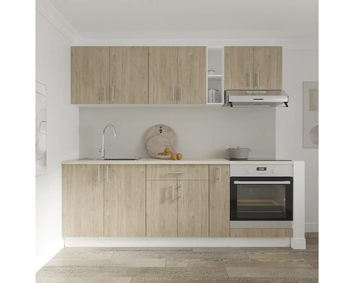 Bloc de bucătărie cu corpuri superioare și inferioare, chiuvetă, plită și cuptor