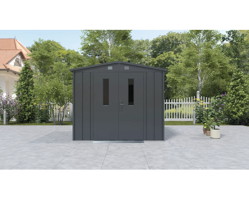 Magazie metalică de grădină cu ușă dublă și ferestre în grădină