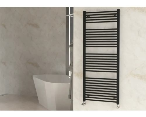 Baie cu cadă și radiator negru pentru prosoape