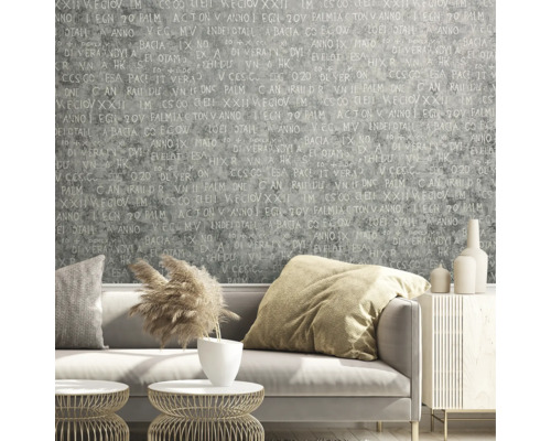 Living decorativ cu canapea și tapet cu model