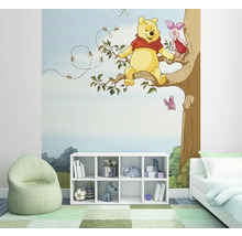 Cameră de copii cu pictură murală Winnie the Pooh, raft și fotoliu tip sac