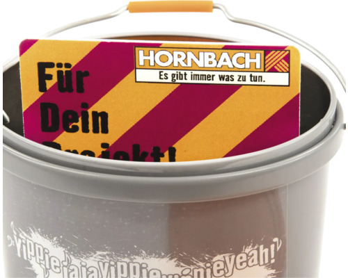 Găleată gri cu mâner metalic și carte publicitară Hornbach