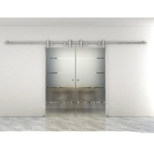 Ușă dublă glisantă din sticlă cu sistem de șine