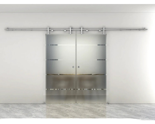 Ușă dublă glisantă din sticlă cu sistem de șine