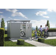 Magazie metalică pentru unelte cu biciclete și familie în grădină
