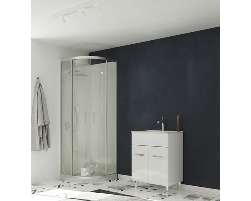 Baie cu cabină de duș și dulap de lavoar
