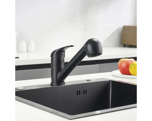 Baterie de bucătărie cu pulverizator extractibil montată într-o chiuvetă