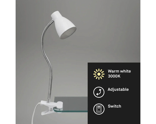 Lampă de prindere albă cu braț flexibil și lumină albă caldă de 3000K