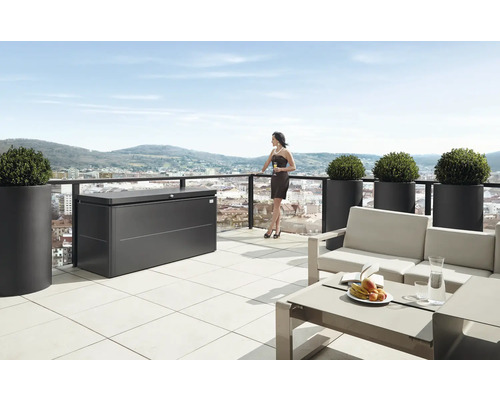 Ladă depozitare grădină Biohort LoungeBox 200 metal 200x84x88,5 cm 1400 l gri închis metalizat Terasa cu cutie de depozitare, jardiniere și grup de relaxare