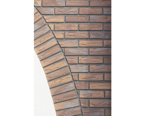 Prim-plan cu o fațadă zidită cu cărămizi în formă de arc