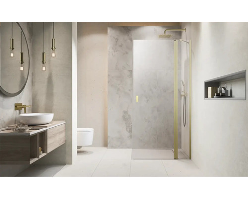 Baie modernă cu lavoar, dulap cu oglindă, duș și toaletă