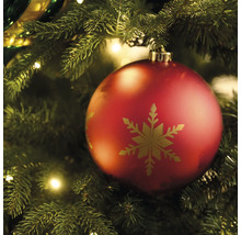 Glob de Crăciun roșu cu model de fulg de zăpadă în bradul de Crăciun