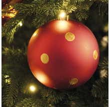 Glob de Crăciun roșu cu puncte aurii în bradul de Crăciun