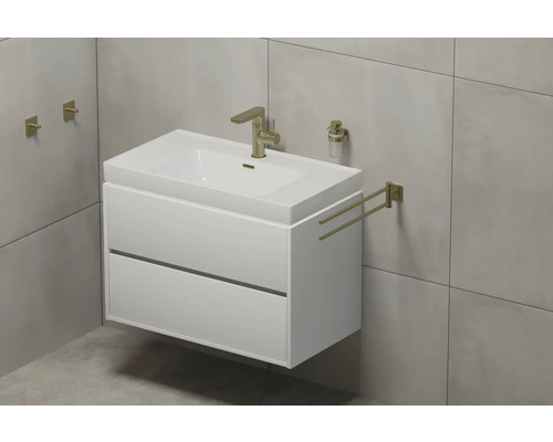 Mobilier lavoar cu două sertare, baterie, dozator de săpun și suport pentru prosoape