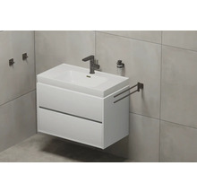 Dulap de lavoar cu două sertare, baterie, dispenser de săpun și suport pentru prosop în baie