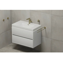 Chiuvetă cu două sertare, baterie, suport pentru prosoape și dozator de săpun în baie