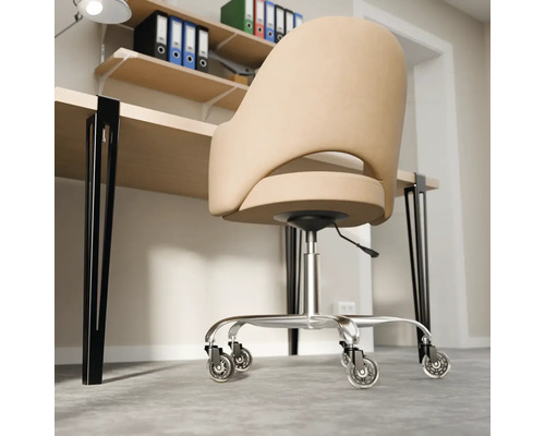 Scenă de birou cu birou și scaun de birou cu rotile