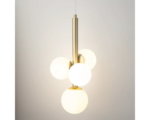 Lumină suspendată cu patru abajururi sferice
