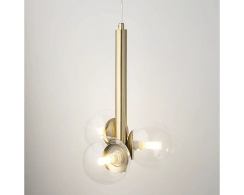 Lumină suspendată cu globuri din sticlă transparentă și suspensie metalică