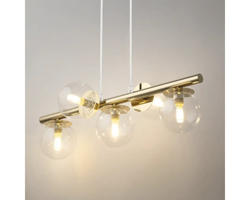 Lumină suspendată modernă cu cinci bile de sticlă și elemente metalice