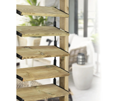 Raft din lemn cu rafturi din lemn și suporturi metalice