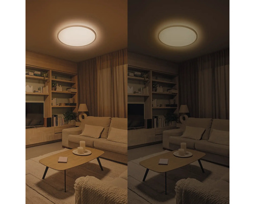 Cameră de zi cu plafonieră cu culoare de lumină reglabilă