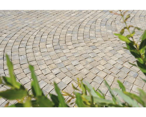 Pavarea cu piatră cubică în formă de arc într-o zonă de grădină