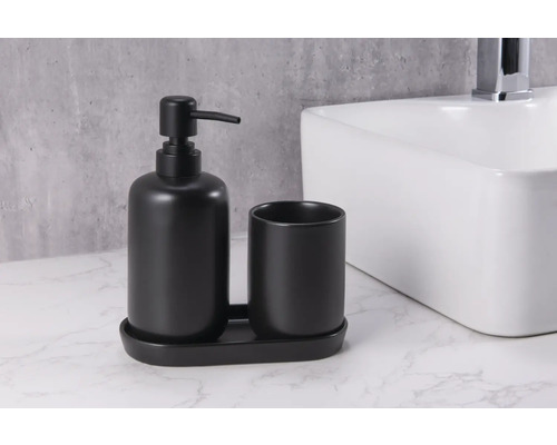 Dozator de săpun ceramic și pahar pentru periuțe de dinți în baie