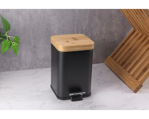 Coș de gunoi cu capac din bambus și pedală