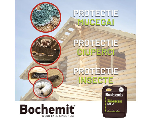 Bochemit produs pentru protecția lemnului cu protecție împotriva mucegaiului, ciupercilor și insectelor