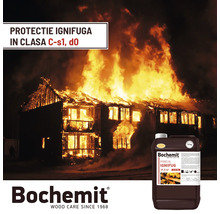 Casă în flăcări cu substanță ignifugă Bohemit în prim-plan