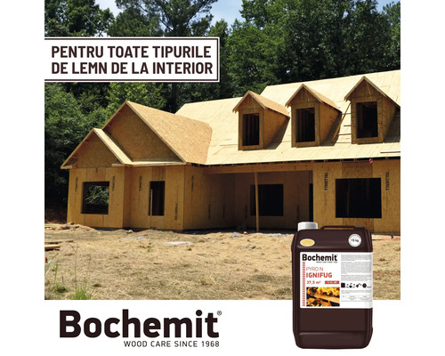 Casă în construcție cu ignifug și logo Bochemit