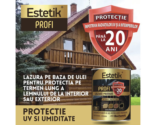 Lazura pentru lemn Estetik Profi pentru protecția lemnului la interior și exterior