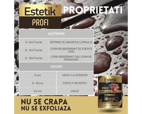 Informații despre produsul de protecție a lemnului Estetik Profi: Proprietăți, acoperire, timpi de uscare, nu crapă, nu se exfoliază