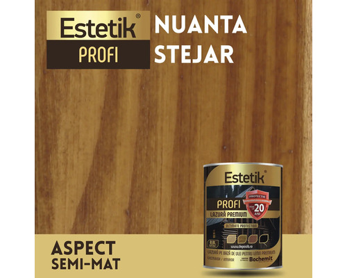 Lazura premium pentru lemn Estetik Profi Stejar, aspect semi-mat