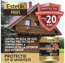 Lazură de protecție a lemnului pe bază de ulei cu protecție de lungă durată pentru interior și exterior. Logo Estetik.