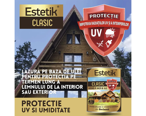 Lazura de ulei Estetik Clasic pentru interior și exterior cu protecție UV și protecție împotriva umidității.