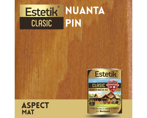 Lazură pentru lemn Estetik Clasic Pin, cutie de 5 litri pentru utilizare la interior și exterior