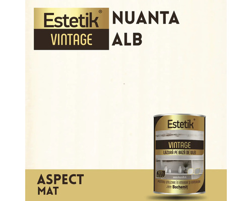 Lazura de ulei pentru lemn Estetik Vintage, nuanta alba, aspect mat