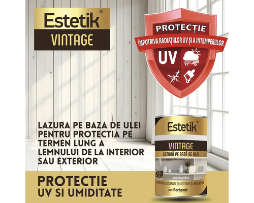 Lazură de lemn pe bază de ulei Estetik Vintage pentru interior și exterior