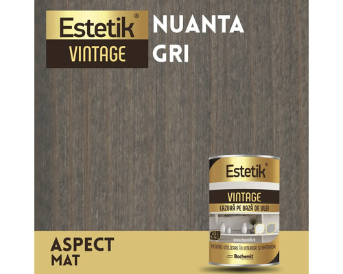 Cutie lazură pentru lemn Estetik Vintage pe fundal de lemn gri