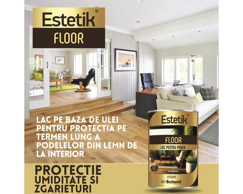 Interior cu podea din lemn și cutie cu lac pentru podele din lemn Estetik