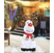 Reni decorativ luminos pentru exterior cu coarne și fular