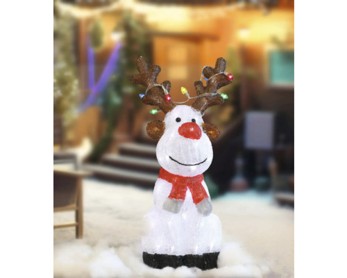 Reni decorativ luminos pentru exterior cu coarne și fular