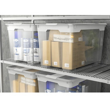 Raft cu cutii de depozitare transparente și capace