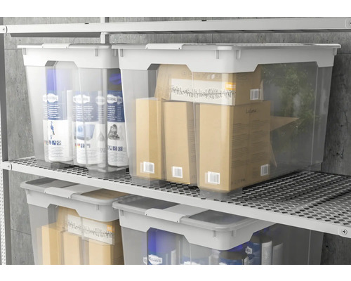 Raft cu cutii de depozitare transparente și capace