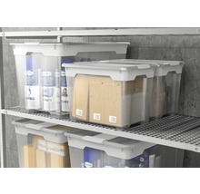 Raft cu cutii de depozitare transparente și capace