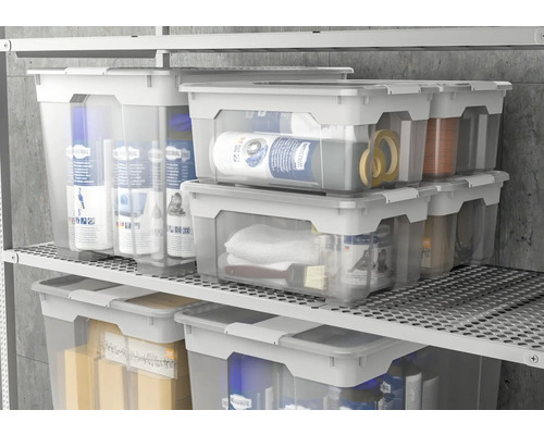 Raft cu cutii de depozitare transparente