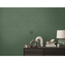 Prim-plan cu tapet textil verde pe un perete în spatele unui dulap.